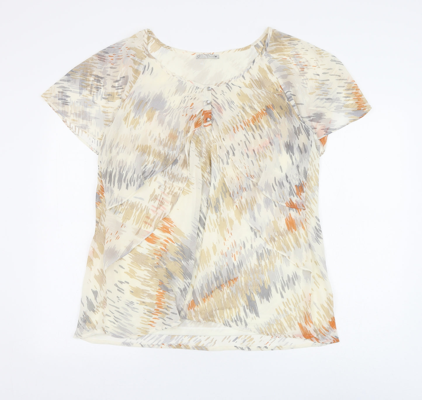 Preworn Womens Beige Geometric Polyester Basic Blouse Size 18 V-Neck