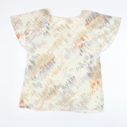 Preworn Womens Beige Geometric Polyester Basic Blouse Size 18 V-Neck