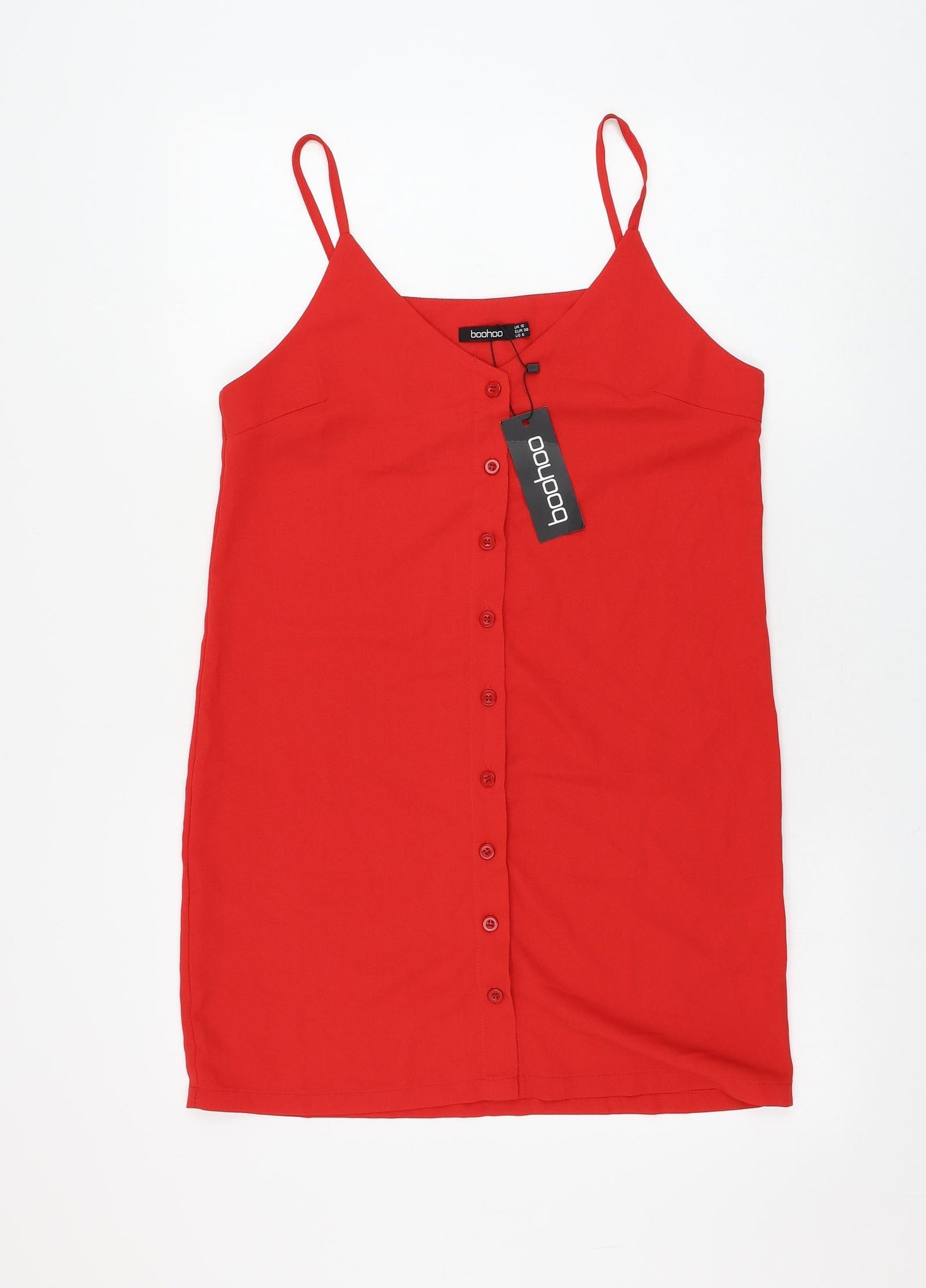 Boohoo Womens Red Polyester Basic Blouse Size 10 V-Neck