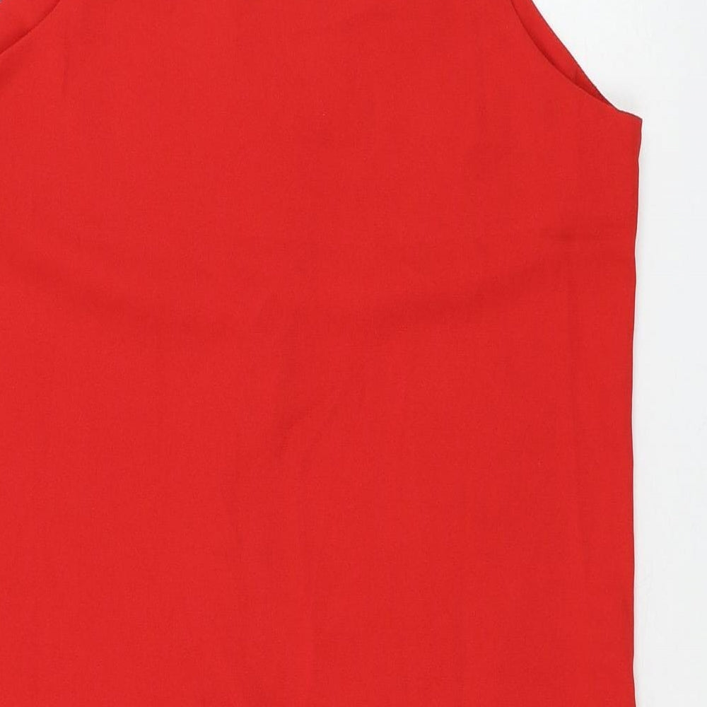 Boohoo Womens Red Polyester Basic Blouse Size 10 V-Neck
