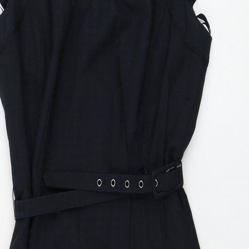 Jasper Conran Womens Blue Houndstooth Polyester Shift Size 10 Round Neck Zip