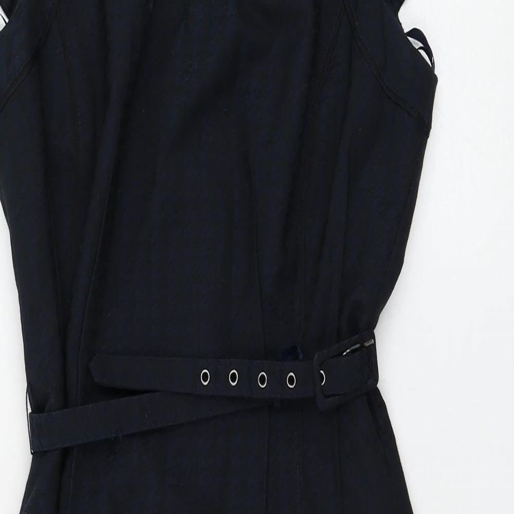 Jasper Conran Womens Blue Houndstooth Polyester Shift Size 10 Round Neck Zip