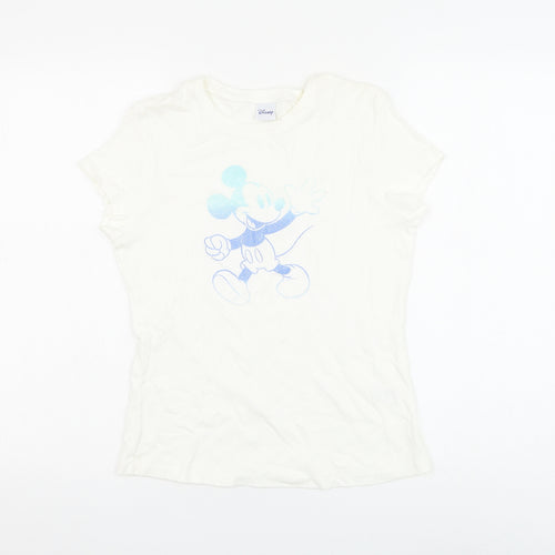 Marks and Spencer Womens White Cotton Basic T-Shirt Size 14 Round Neck - Mickey Mouse