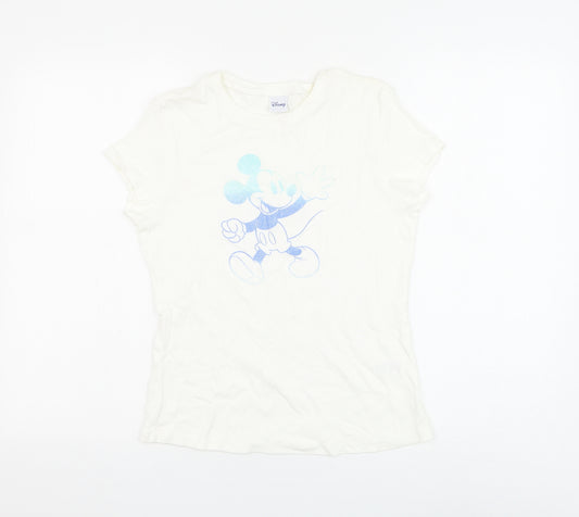 Front view of Marks & Spencer women’s white cotton basic t-shirt, size UK 14, round neck - mickey mouse