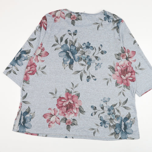 Preworn Womens Blue Scoop Neck Floral Polyester Pullover Jumper Size 24