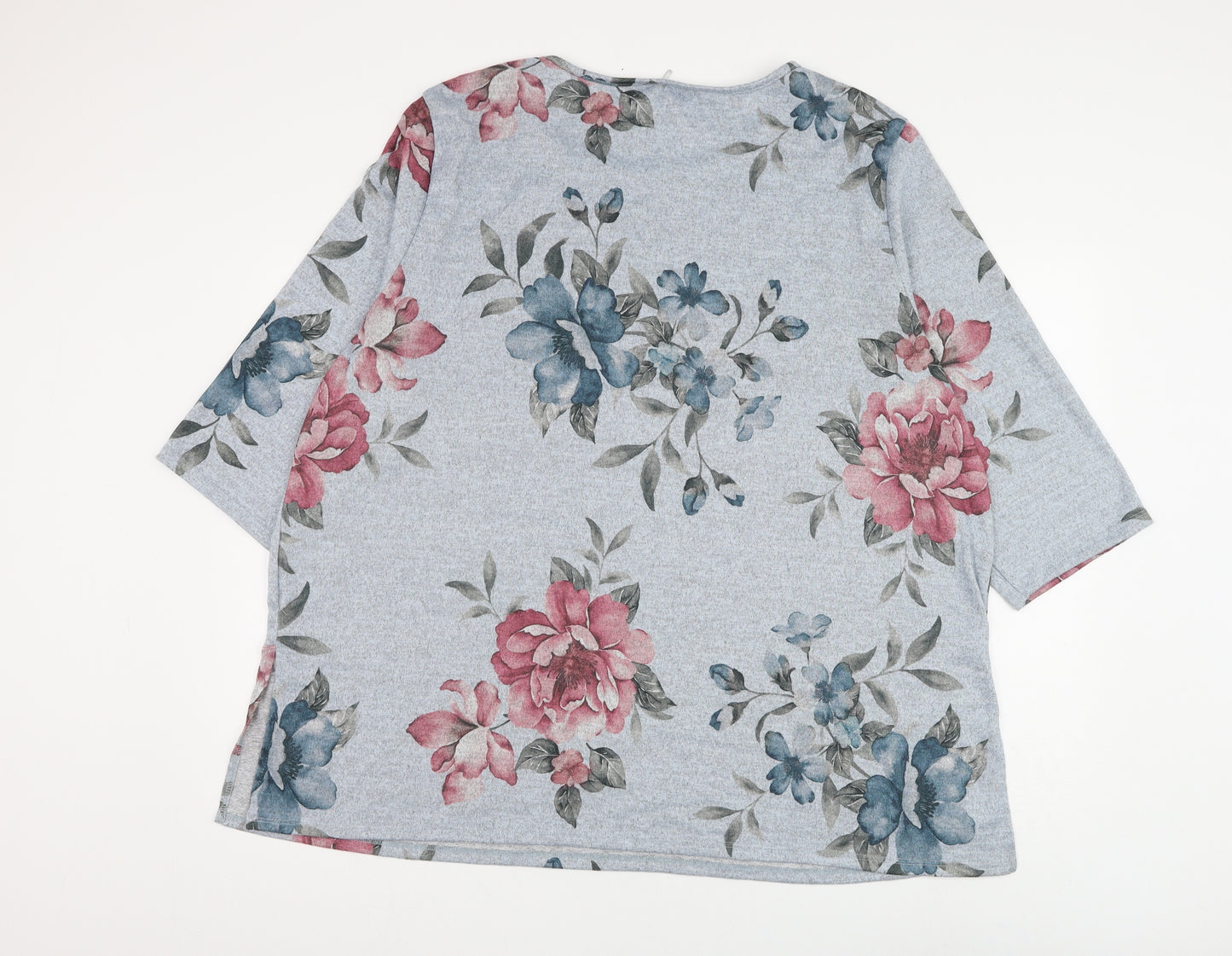 Preworn Womens Blue Scoop Neck Floral Polyester Pullover Jumper Size 24