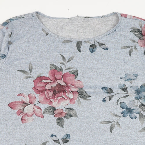 Preworn Womens Blue Scoop Neck Floral Polyester Pullover Jumper Size 24
