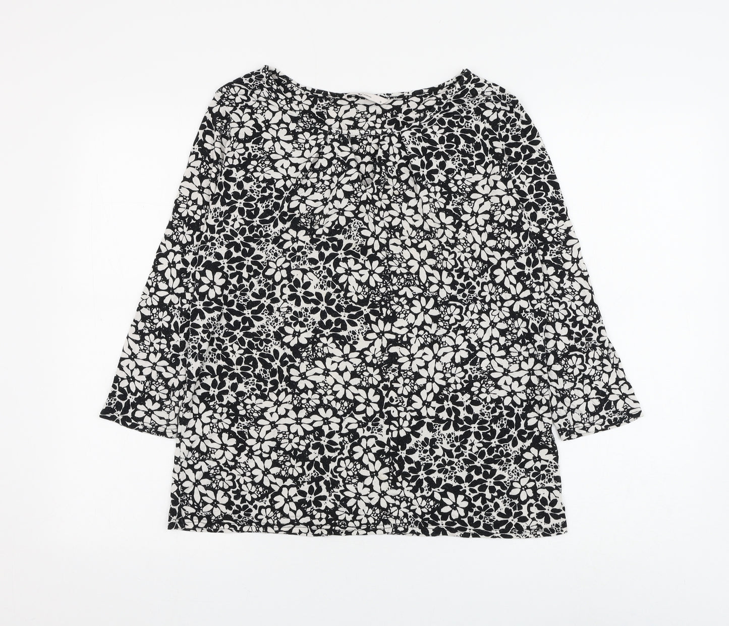 TU Womens Black Floral Viscose Basic Blouse Size 12 Round Neck