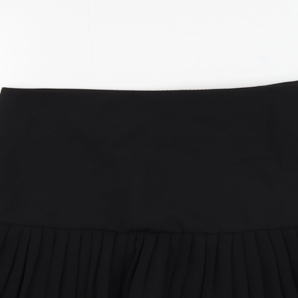 Femme Luxe Womens Black Polyester Pleated Skirt Size 10 Zip