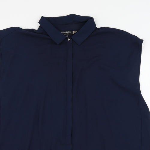 Principles Womens Blue Polyester Basic Button-Up Size 16 Collared