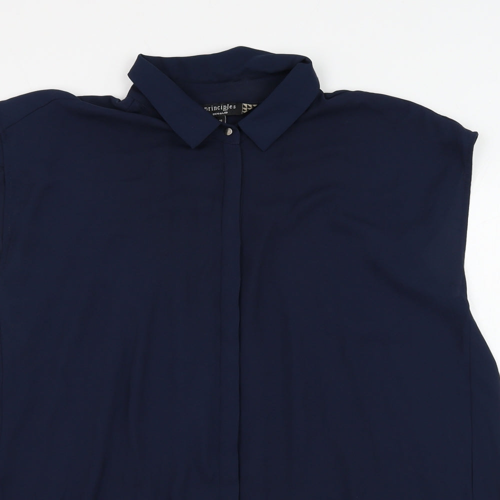 Principles Womens Blue Polyester Basic Button-Up Size 16 Collared