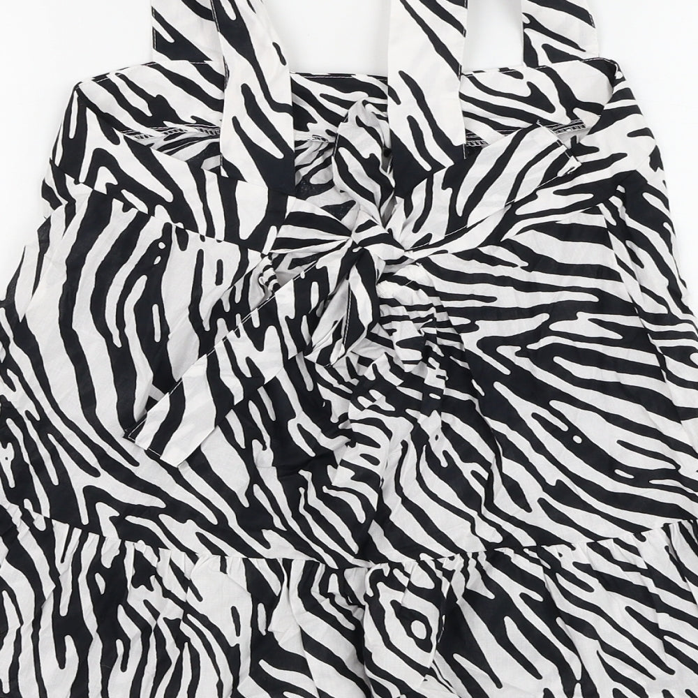 Marks and Spencer Womens White Animal Print Cotton Basic Blouse Size 8 Square Neck - Zebra Print