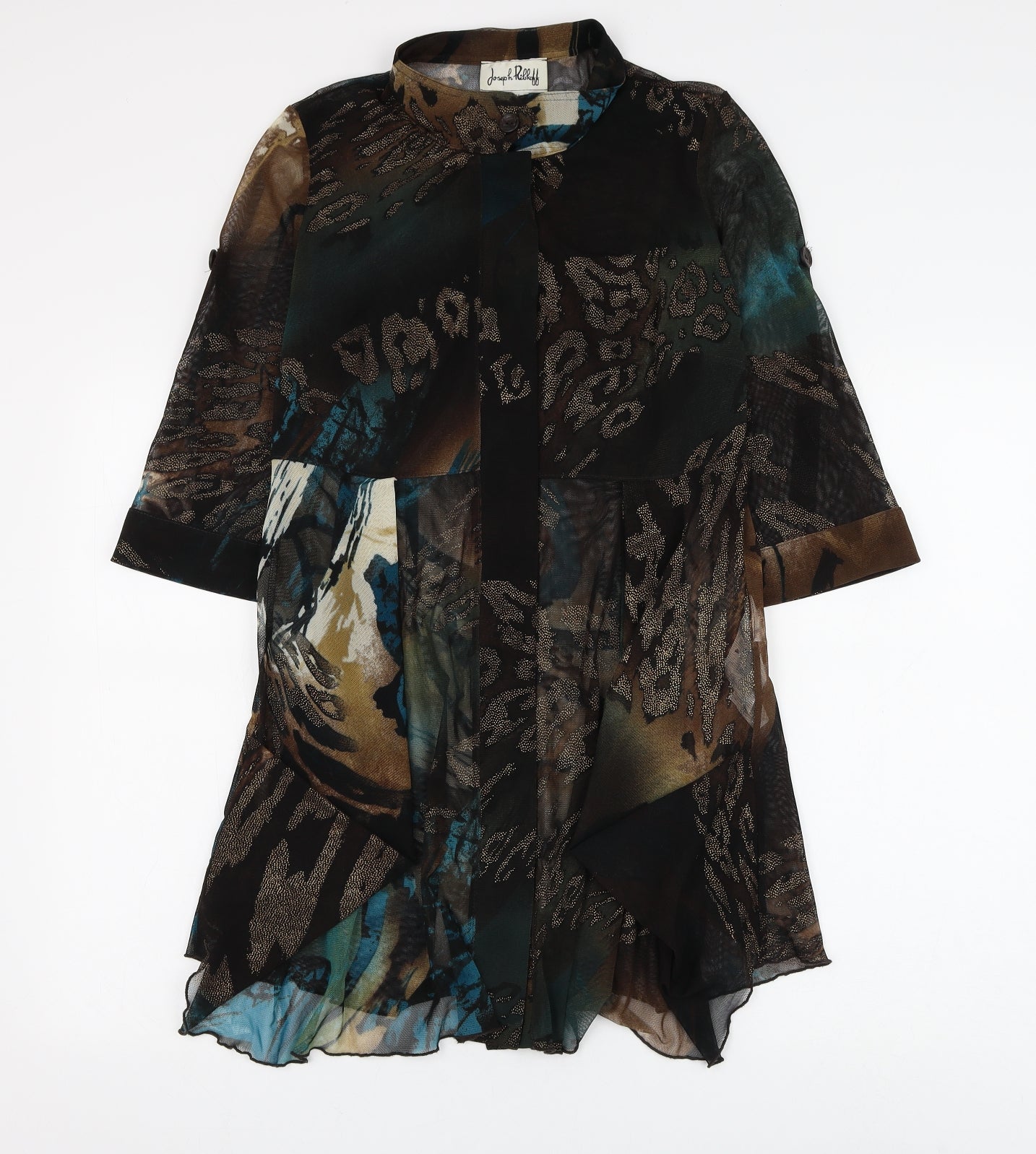 Joseph Ribkoff Womens Brown Animal Print Polyester Basic Button-Up Size 12 Round Neck - Leopard Print