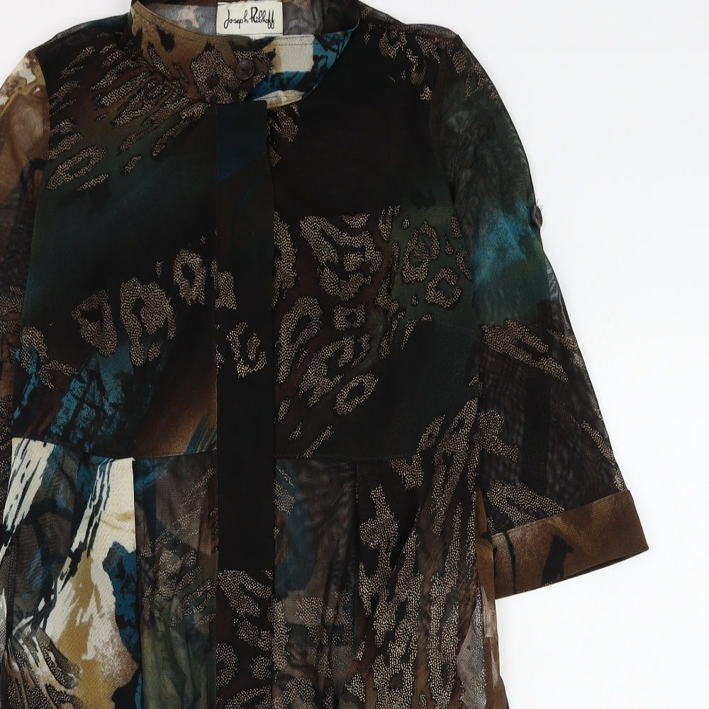 Joseph Ribkoff Womens Brown Animal Print Polyester Basic Button-Up Size 12 Round Neck - Leopard Print