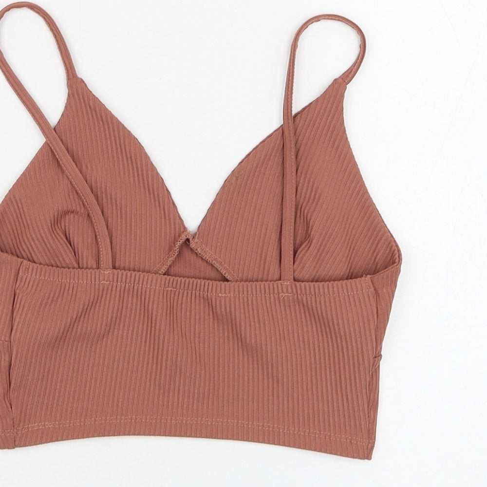 Primark Womens Pink Polyester Cropped Tank Size 4 V-Neck