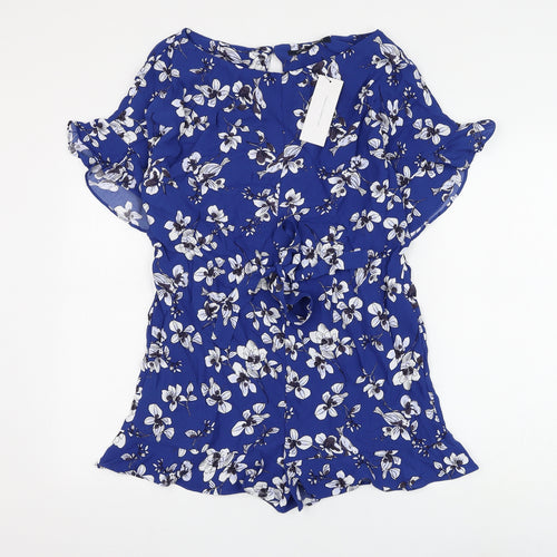 French Connection Womens Blue Floral Viscose Playsuit One-Piece Size 6 L3 in Button