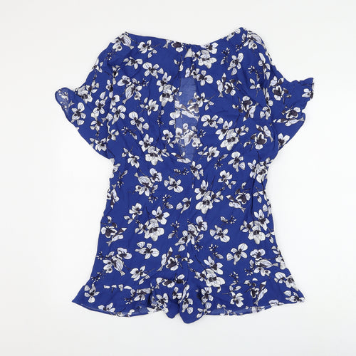 French Connection Womens Blue Floral Viscose Playsuit One-Piece Size 6 L3 in Button