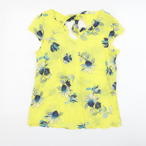 EDC Womens Yellow Floral Polyester Basic Blouse Size M V-Neck