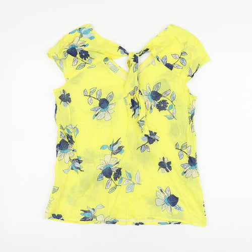EDC Womens Yellow Floral Polyester Basic Blouse Size M V-Neck