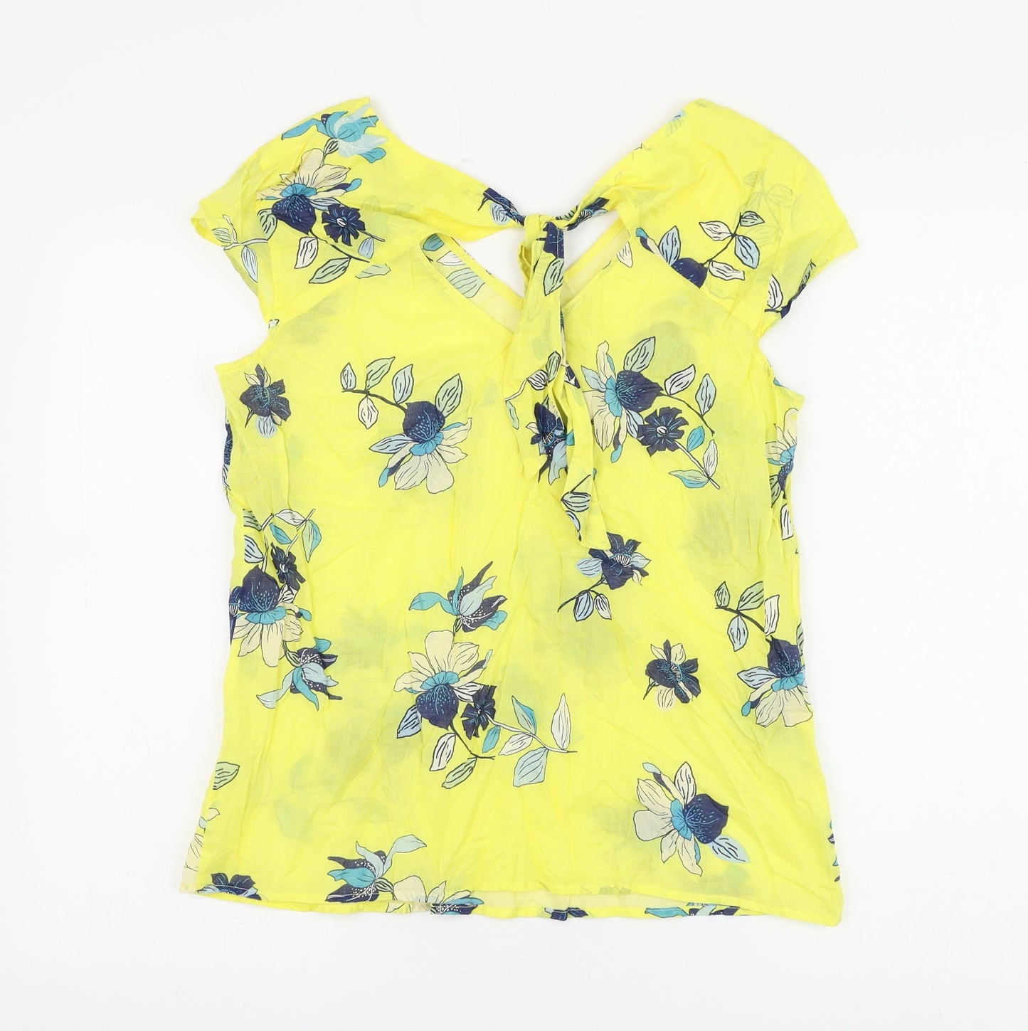 EDC Womens Yellow Floral Polyester Basic Blouse Size M V-Neck