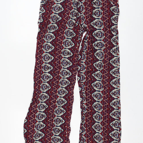 Breeze Eve Womens Purple Geometric Cotton Trousers Size S L27 in Regular Drawstring