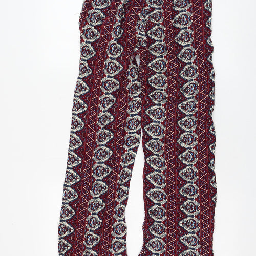 Breeze Eve Womens Purple Geometric Cotton Trousers Size S L27 in Regular Drawstring