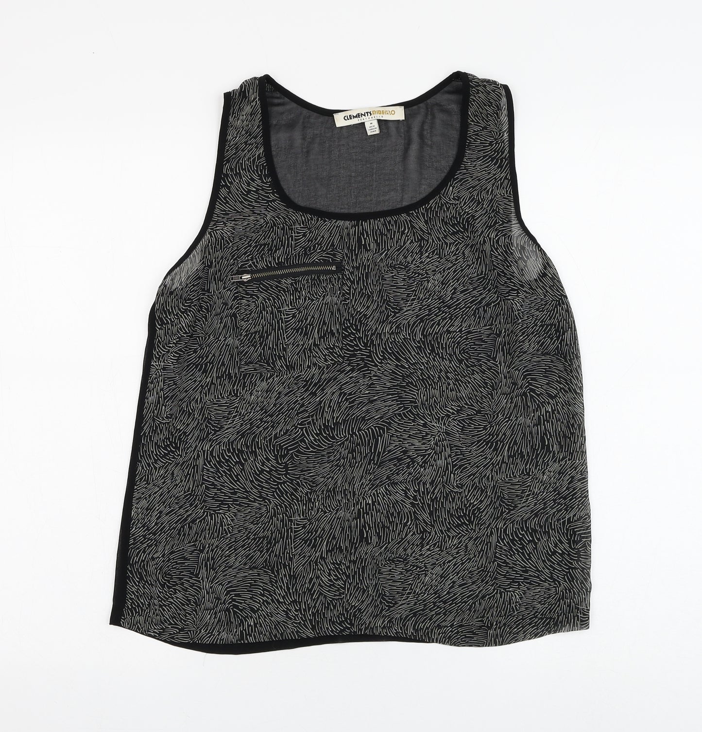 Clements Ribeiro Womens Black Geometric Polyester Camisole Tank Size M Round Neck