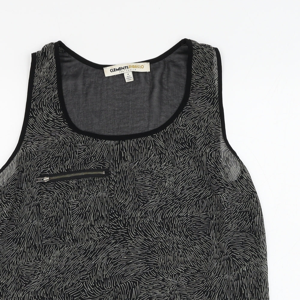 Clements Ribeiro Womens Black Geometric Polyester Camisole Tank Size M Round Neck