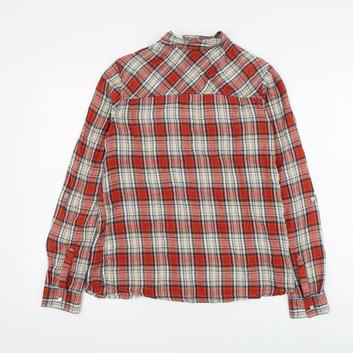 Marks and Spencer Womens Red Plaid Cotton Basic Button-Up Size 10 Collared