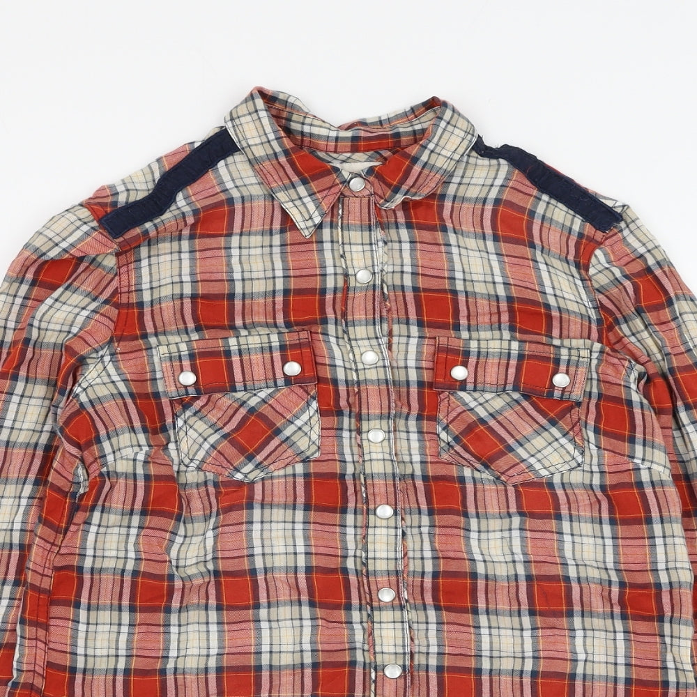 Marks and Spencer Womens Red Plaid Cotton Basic Button-Up Size 10 Collared