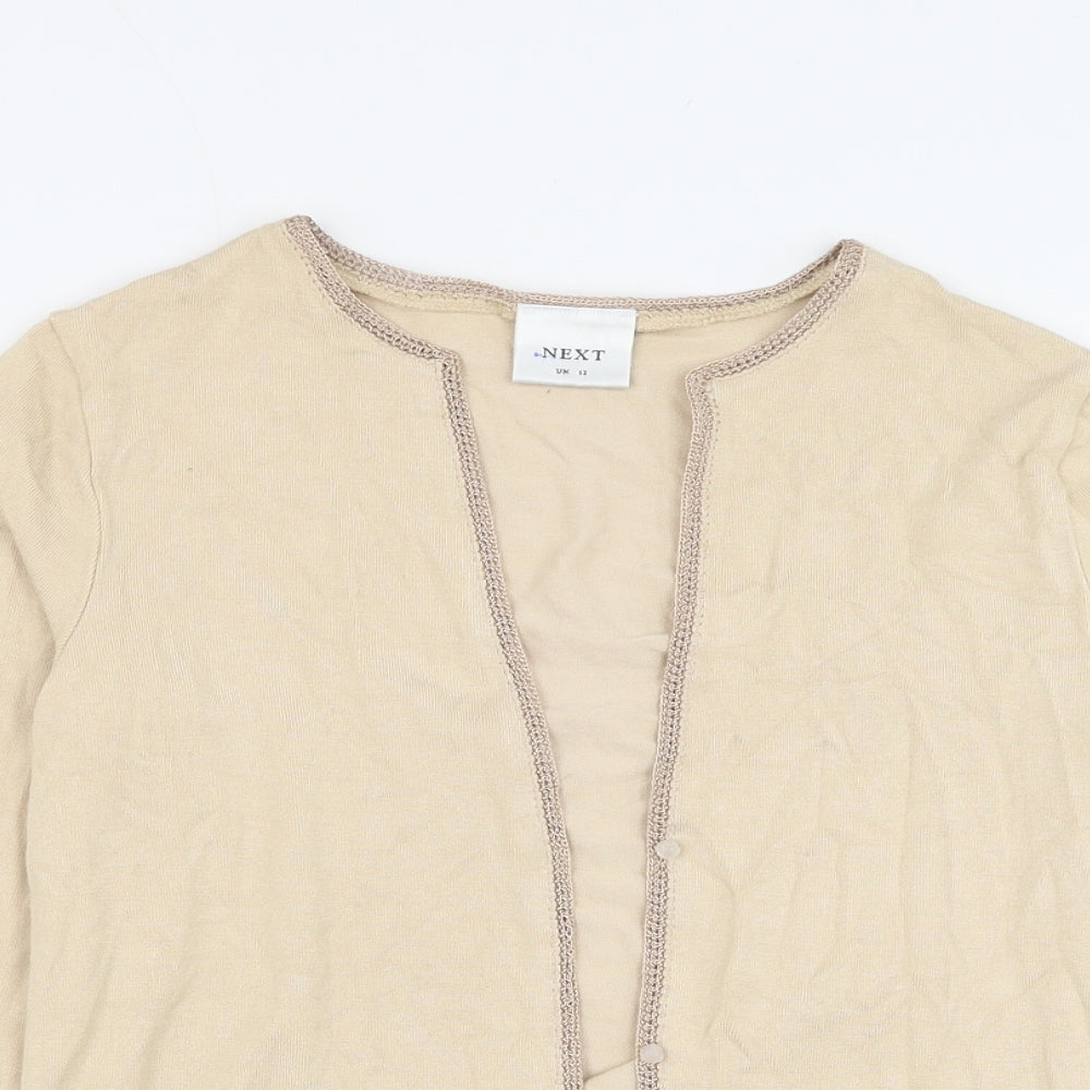NEXT Womens Beige Round Neck Polyester Cardigan Jumper Size 12