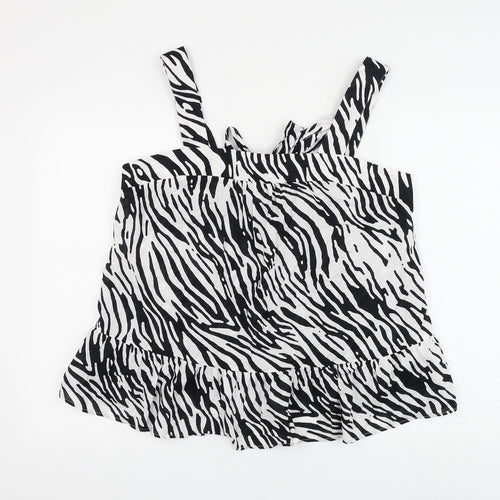 Marks and Spencer Womens White Animal Print Cotton Basic Blouse Size 16 Square Neck - Zebra Print