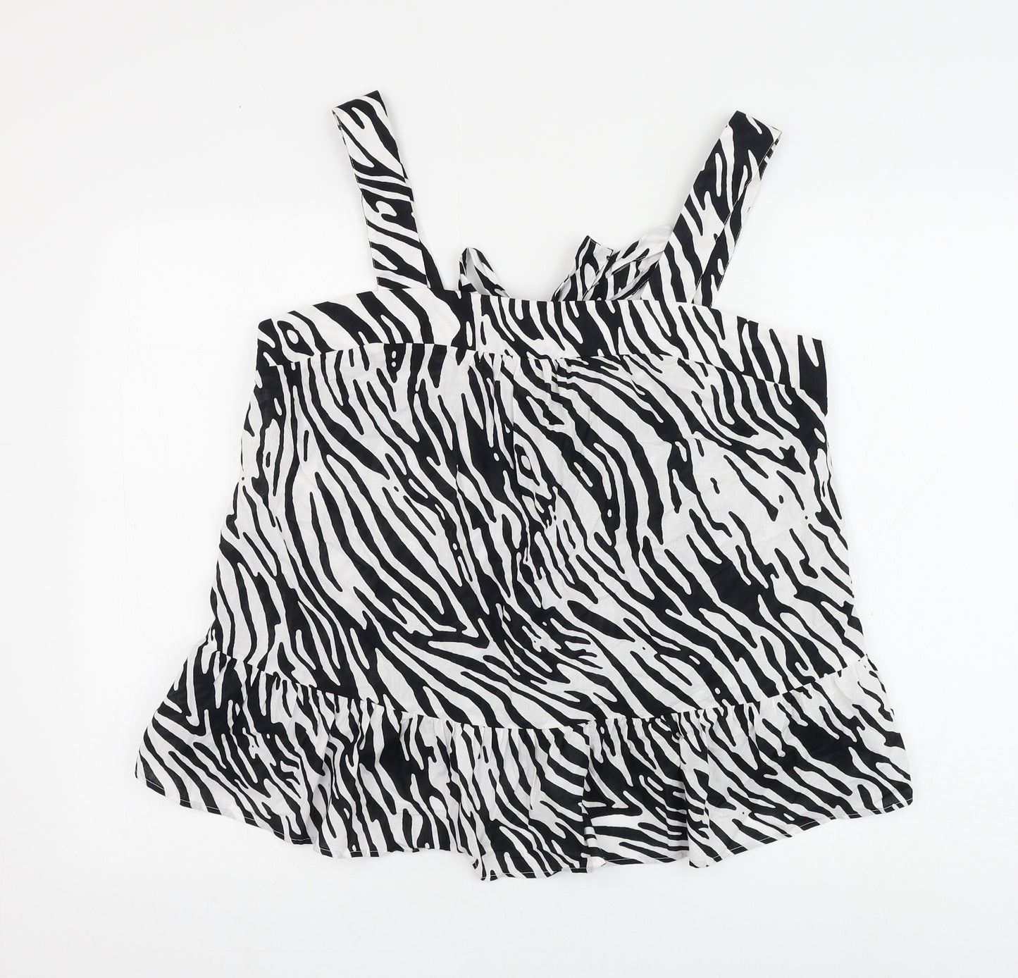 Marks and Spencer Womens White Animal Print Cotton Basic Blouse Size 16 Square Neck - Zebra Print