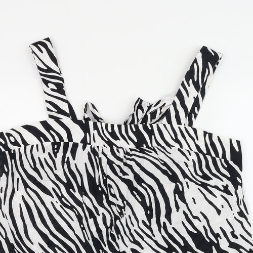 Marks and Spencer Womens White Animal Print Cotton Basic Blouse Size 16 Square Neck - Zebra Print