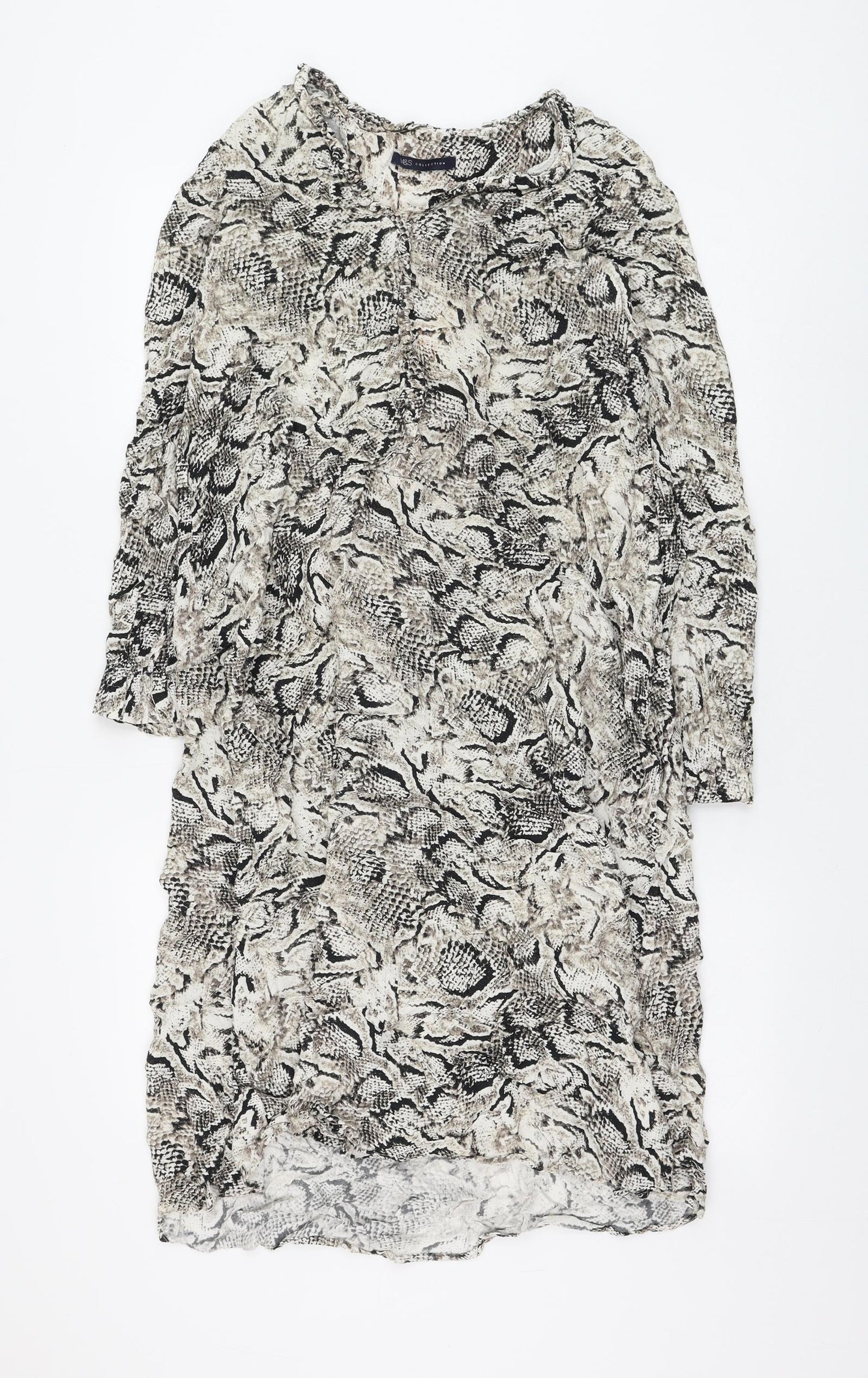 Marks and Spencer Womens Beige Animal Print Viscose Shift Size M V-Neck Pullover - Snake Print