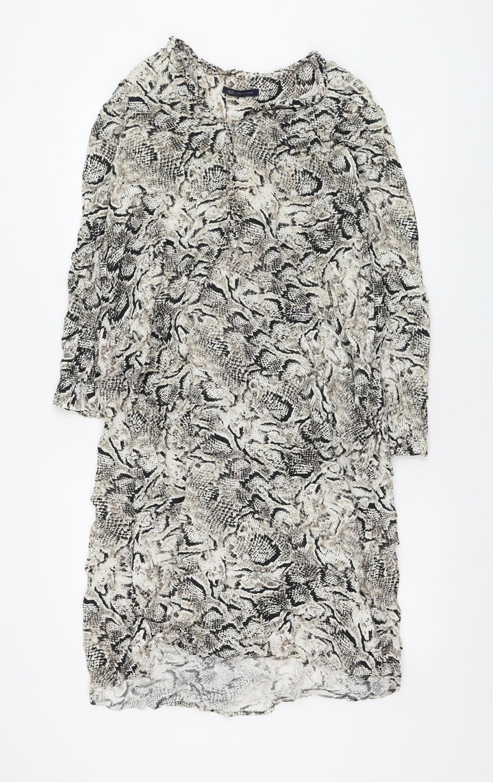 Marks and Spencer Womens Beige Animal Print Viscose Shift Size M V-Neck Pullover - Snake Print