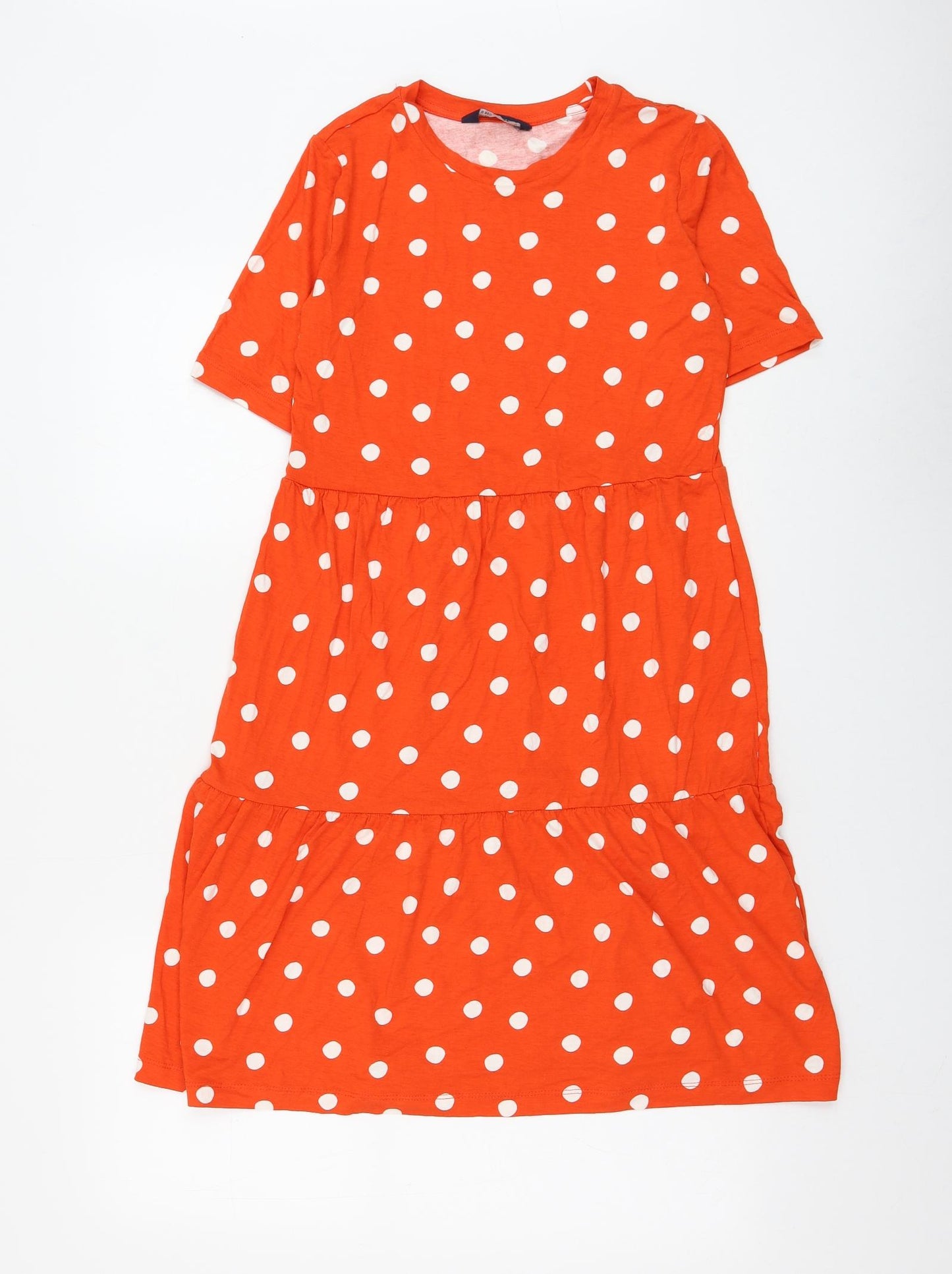 Marks and Spencer Womens Orange Polka Dot Viscose Trapeze & Swing Size 8 Round Neck Pullover