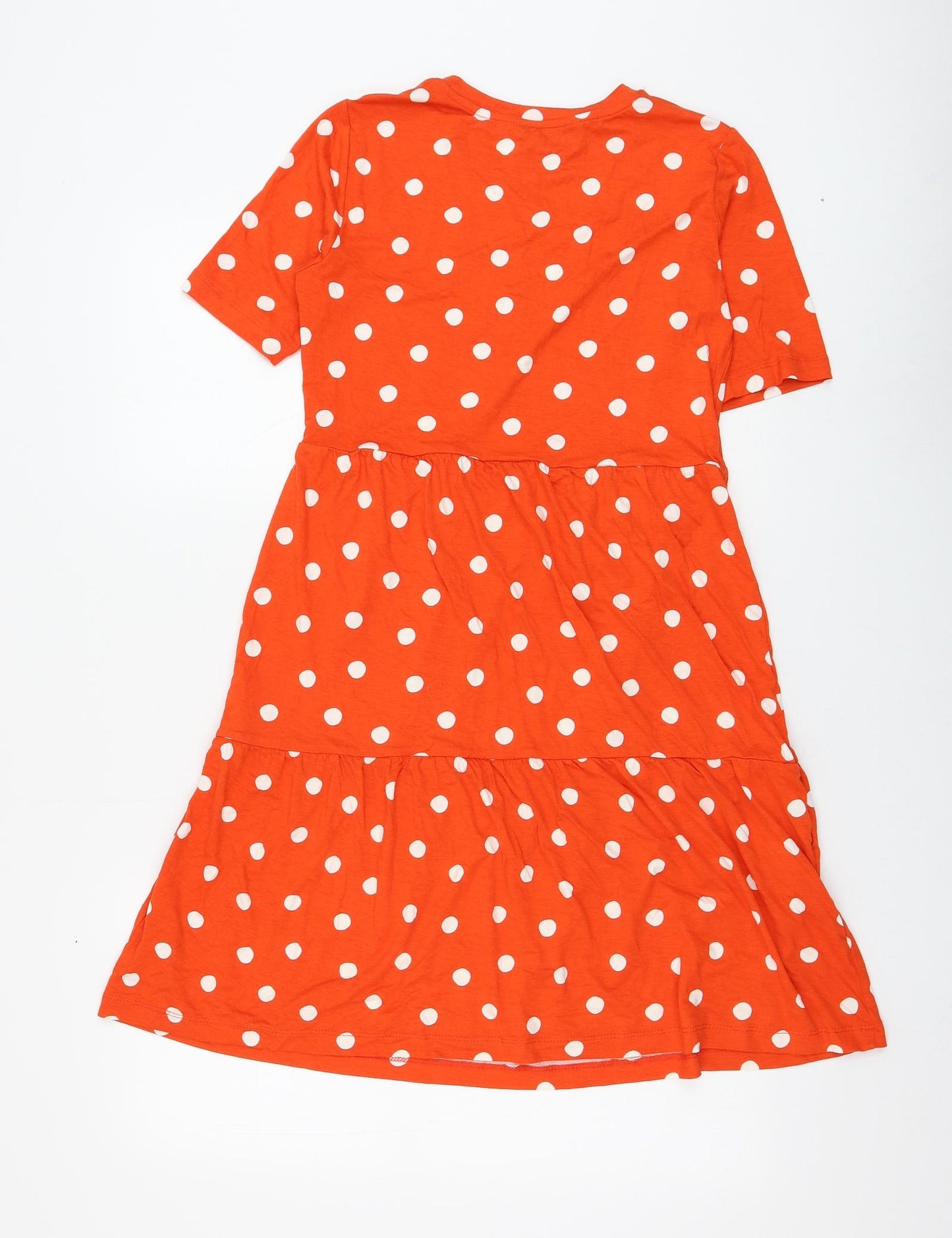 Marks and Spencer Womens Orange Polka Dot Viscose Trapeze & Swing Size 8 Round Neck Pullover