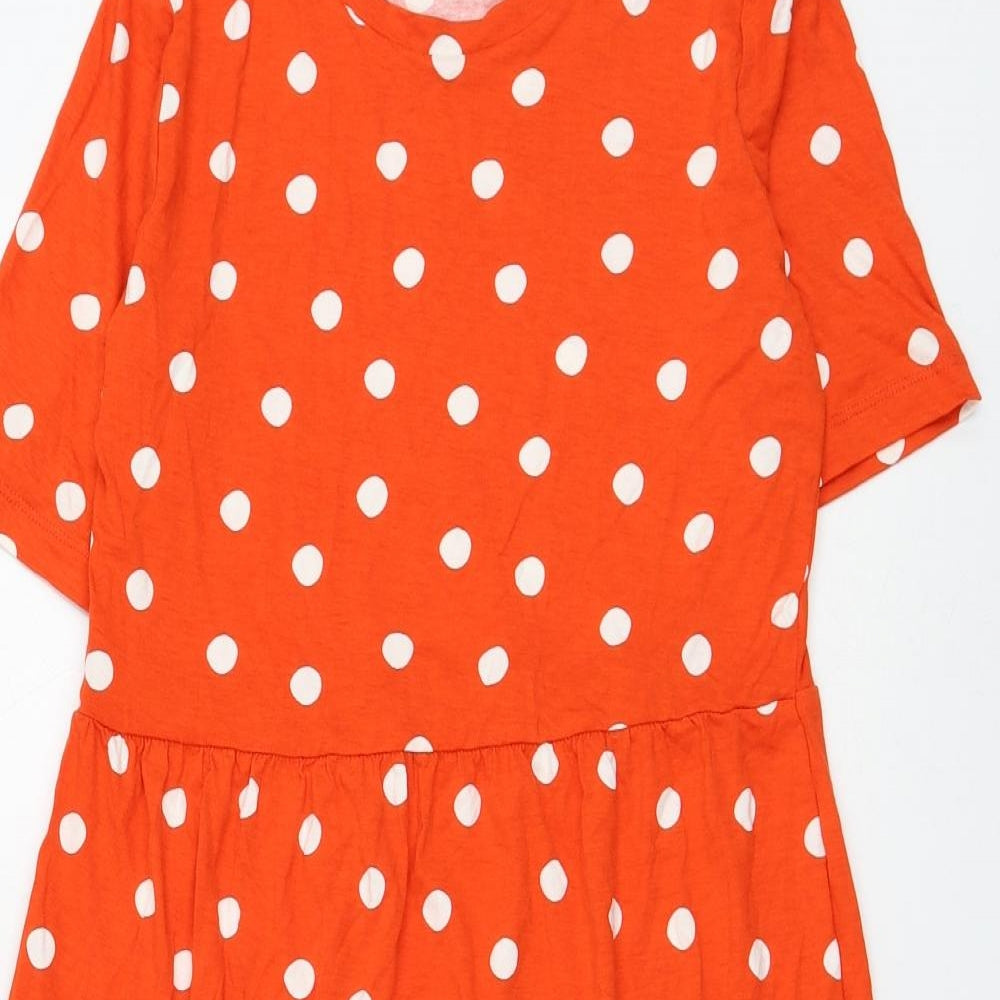 Marks and Spencer Womens Orange Polka Dot Viscose Trapeze & Swing Size 8 Round Neck Pullover