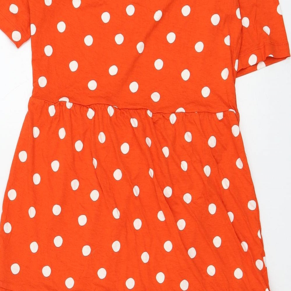 Marks and Spencer Womens Orange Polka Dot Viscose Trapeze & Swing Size 8 Round Neck Pullover