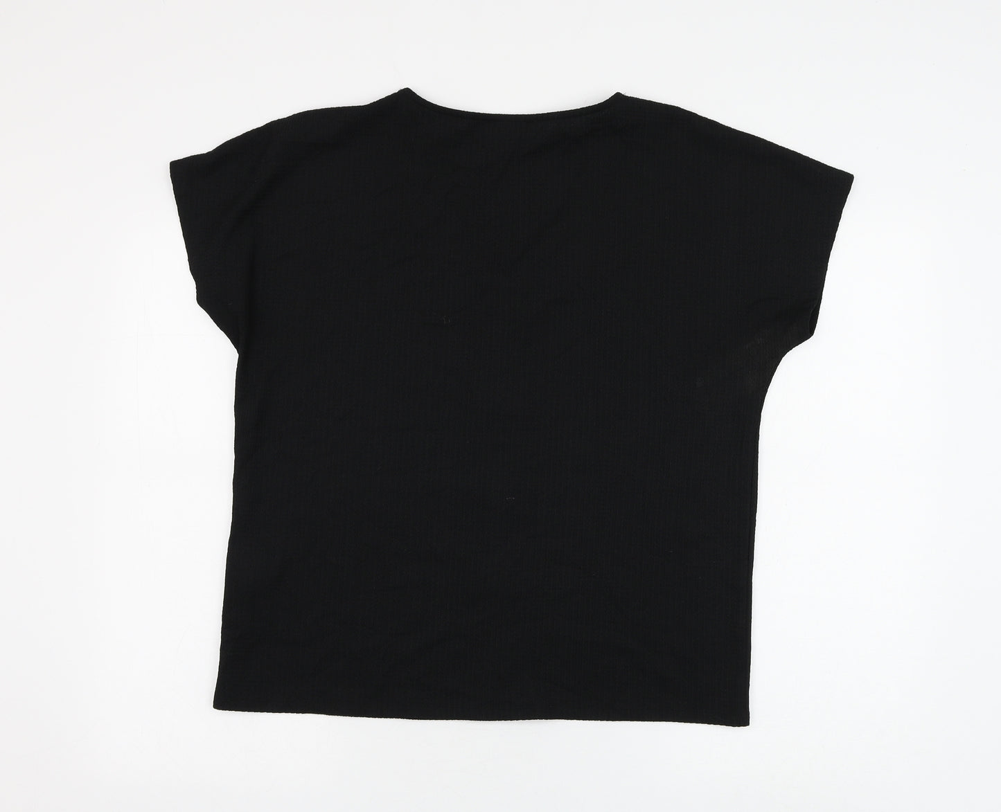 Papaya Womens Black Polyester Basic Button-Up Size 16 V-Neck