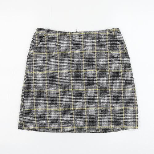 Brand Attic Womens Black Plaid Polyester A-Line Skirt Size 8 Zip