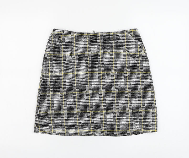 Brand Attic Womens Black Plaid Polyester A-Line Skirt Size 8 Zip