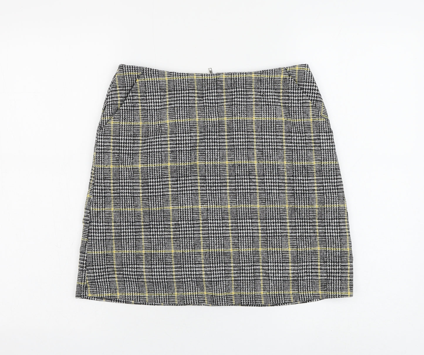 Brand Attic Womens Black Plaid Polyester A-Line Skirt Size 8 Zip