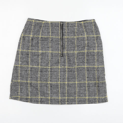 Brand Attic Womens Black Plaid Polyester A-Line Skirt Size 8 Zip