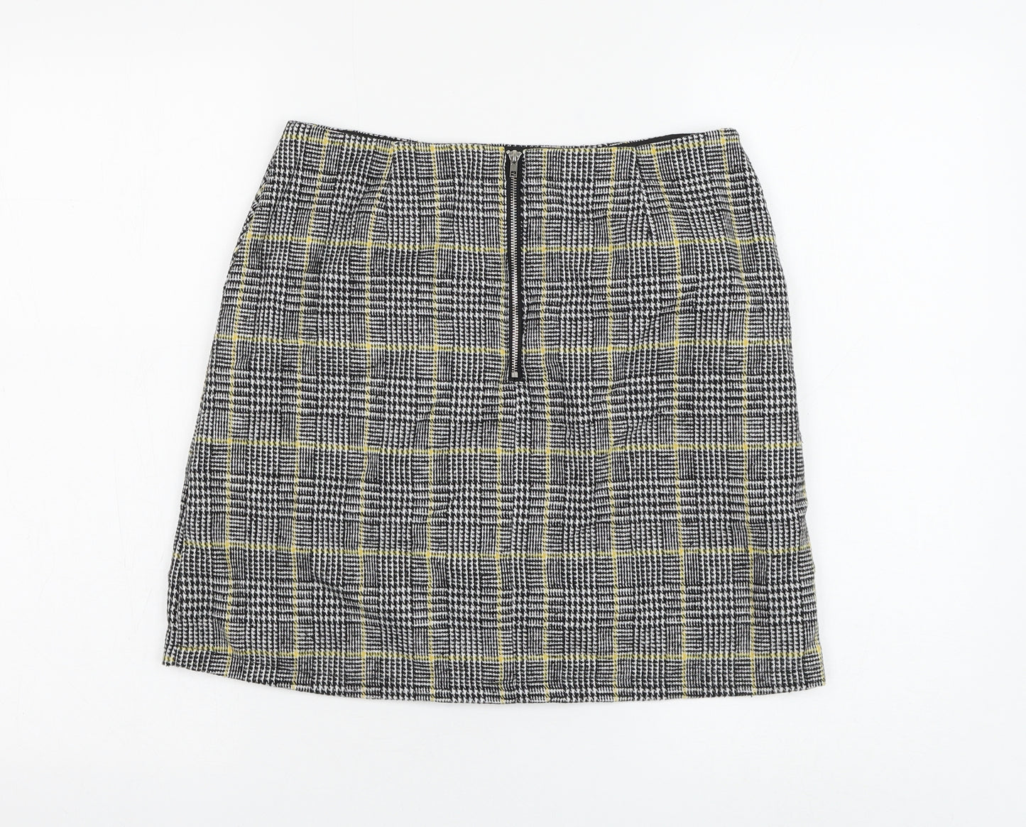 Brand Attic Womens Black Plaid Polyester A-Line Skirt Size 8 Zip