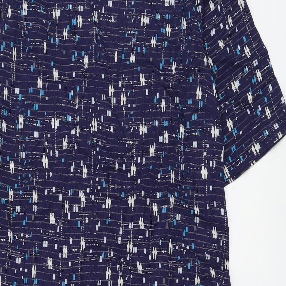 White Stuff Womens Blue Geometric Cotton Shift Size 10 Round Neck Zip
