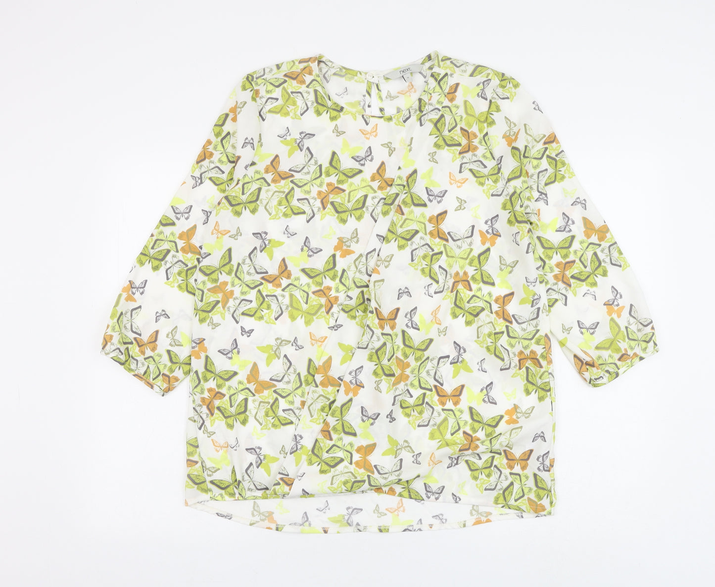 NEXT Womens White Geometric Polyester Basic Blouse Size 12 Round Neck - Butterfly