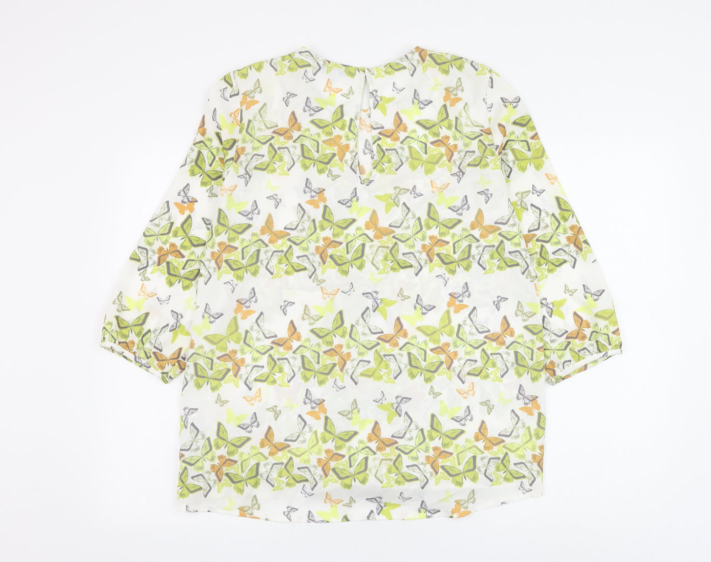 NEXT Womens White Geometric Polyester Basic Blouse Size 12 Round Neck - Butterfly
