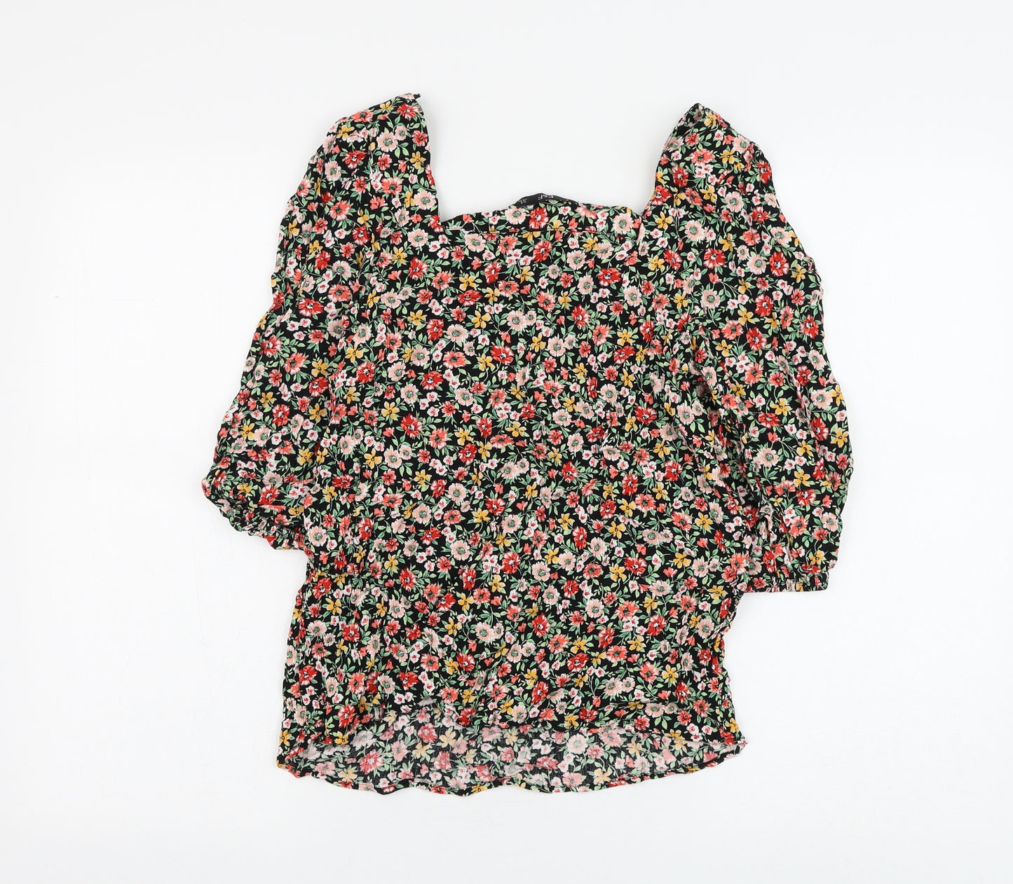 F&F Womens Black Floral Viscose Basic Blouse Size 8 Square Neck